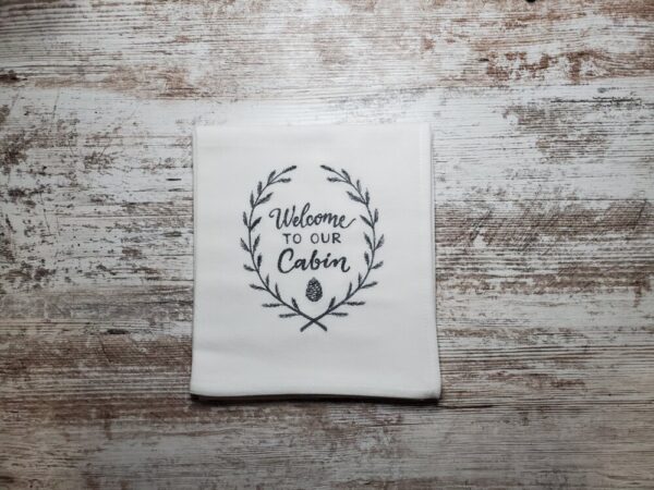 Product image of Embroidered Dish Towel – Welcome to our Cabin
