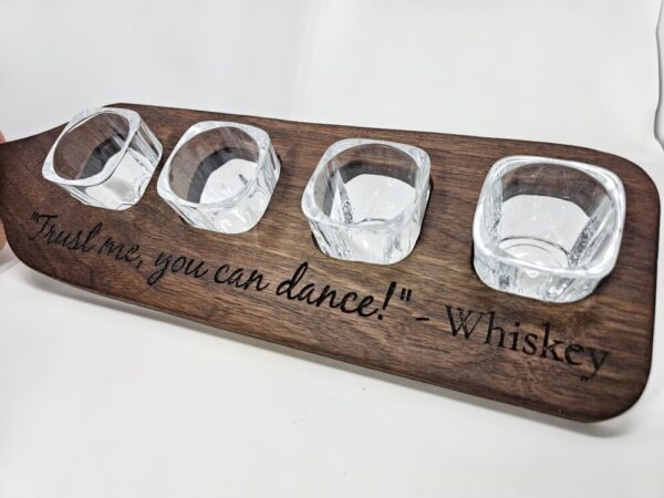 Product image of Non-Spill Whiskey 4 Shot Engraved Flight Board