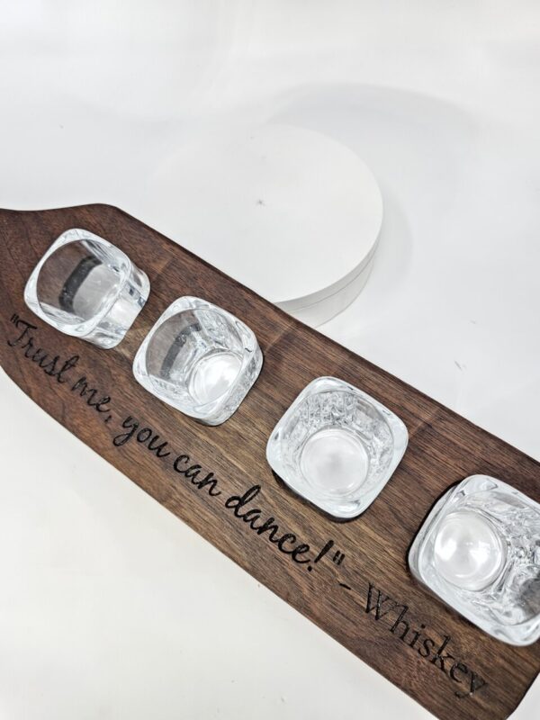 Product image of Non-Spill Whiskey 4 Shot Engraved Flight Board