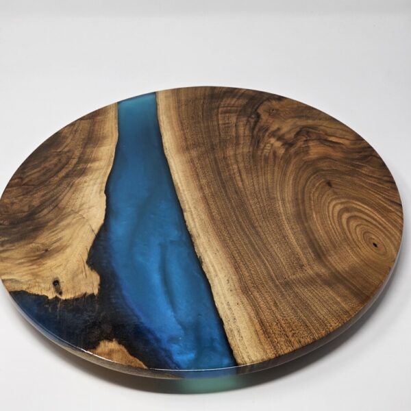 Product image of Lazy Susan Turntable For Dining Table Made From Walnut Wood and Blue Resin