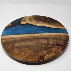 Product image of Lazy Susan Turntable For Dining Table Made From Walnut Wood and Blue Resin