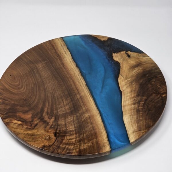 Product image of Lazy Susan Turntable For Dining Table Made From Walnut Wood and Blue Resin