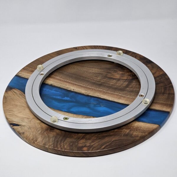 Product image of Lazy Susan Turntable For Dining Table Made From Walnut Wood and Blue Resin