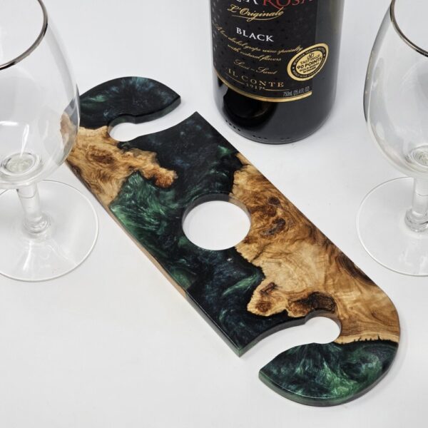 Product image of Wine Caddy made from Elm Burl Wood and Green Resin