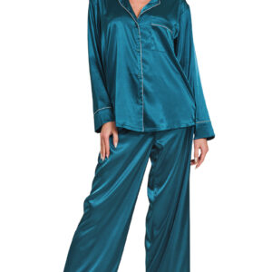 Product image of TEAL LS SATIN PAJAMA SET