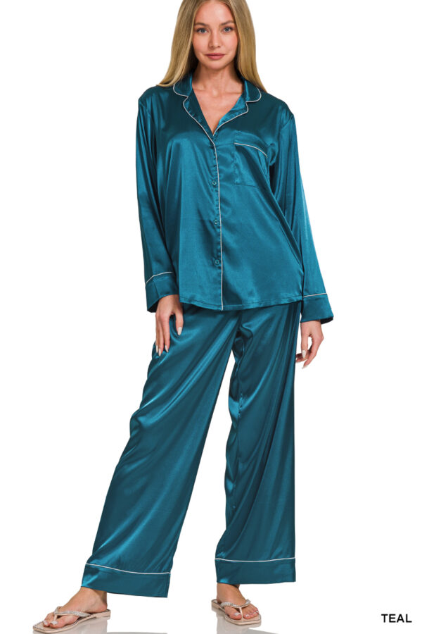 Product image of TEAL LS SATIN PAJAMA SET