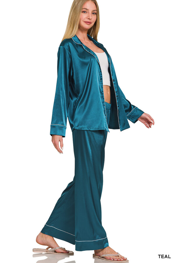 Product image of TEAL LS SATIN PAJAMA SET