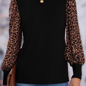 Product image of Black Pullover w Leopard Print Sleeves