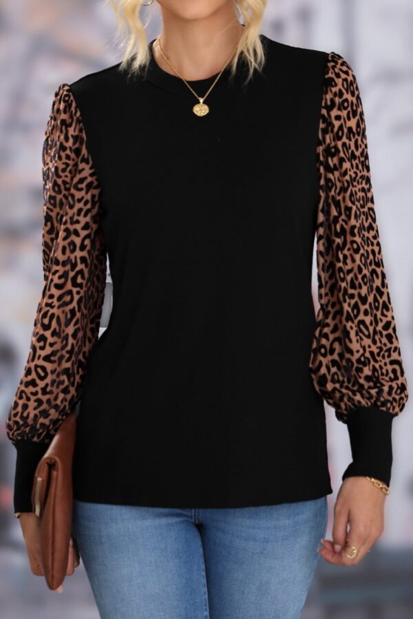 Product image of Black Pullover w Leopard Print Sleeves