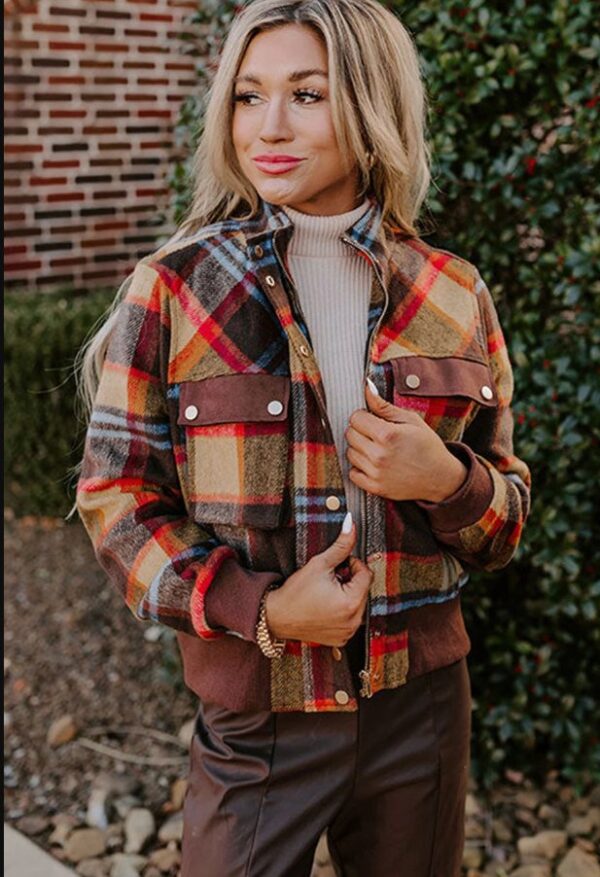 Product image of Brown Plaid Cropped Coat