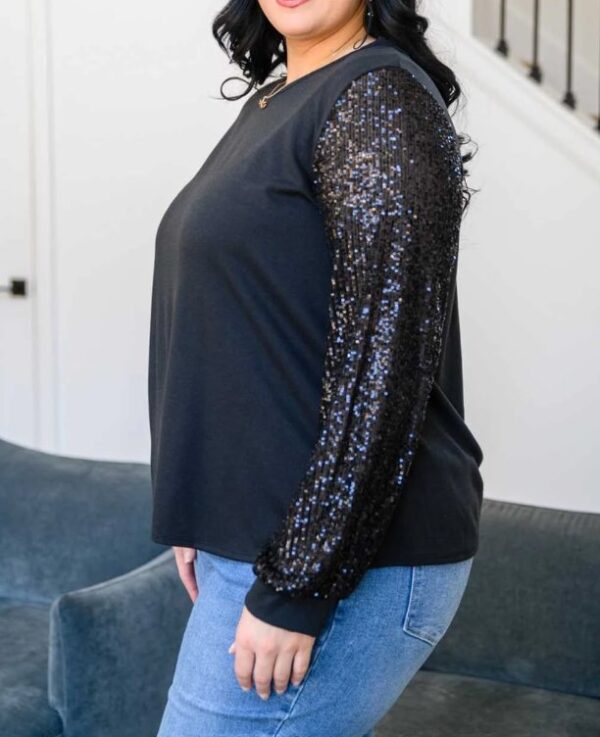 Product image of Black Sequin Sleeve Pullover – Plus